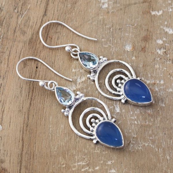 Alternate image for Chalcedony Blue Topaz and Sterling Silver Dangle Earrings Rich Splendor