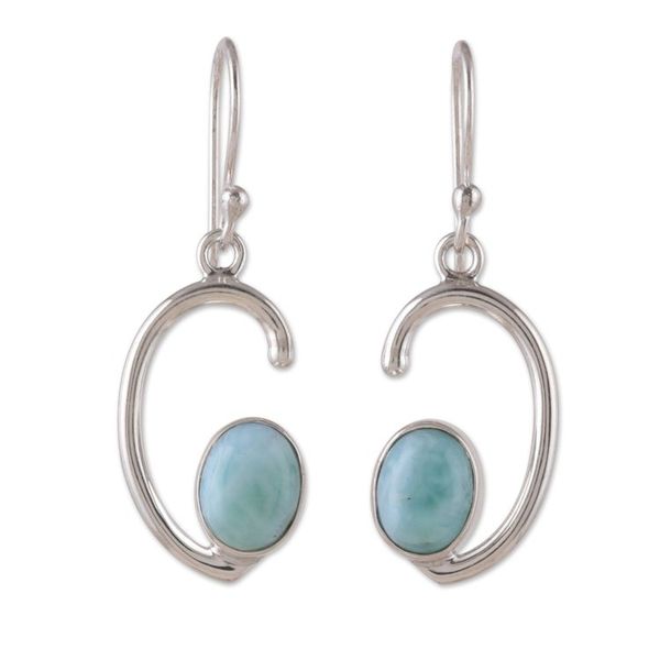 Alternate image for Half-Moon Dangle Earrings with Natural Larimar Stones Healing Moons