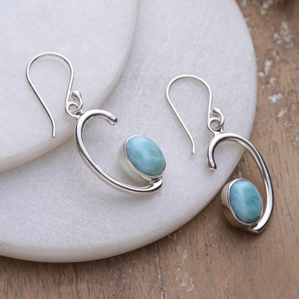 Alternate image for Half-Moon Dangle Earrings with Natural Larimar Stones Healing Moons