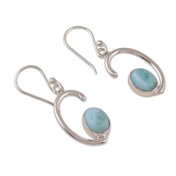 Alternate image for Half-Moon Dangle Earrings with Natural Larimar Stones Healing Moons