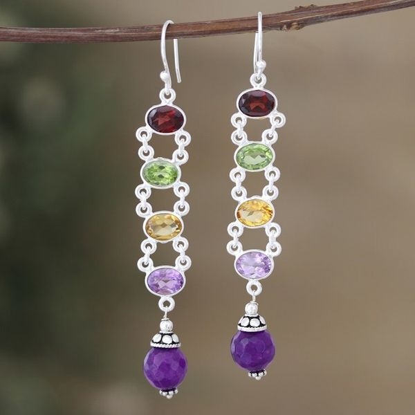 Alternate image for Polished Dangle Earrings with Faceted Gemstones from India Precious Fusions