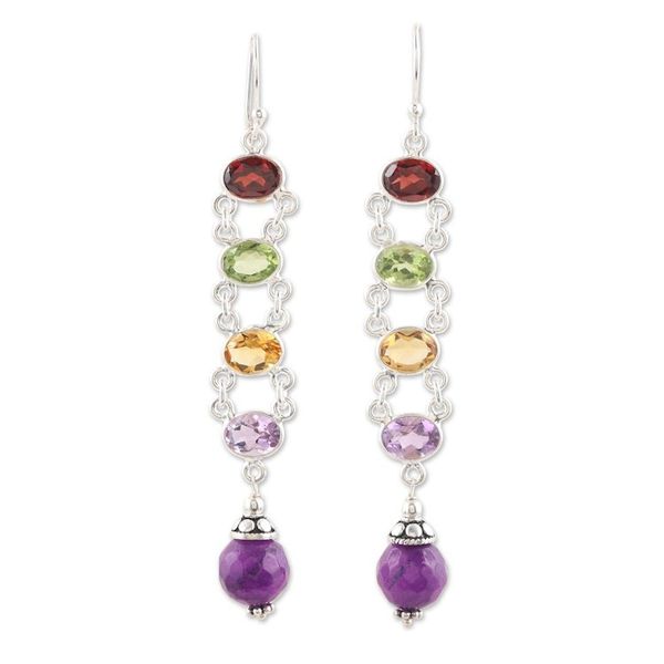 Alternate image for Polished Dangle Earrings with Faceted Gemstones from India Precious Fusions