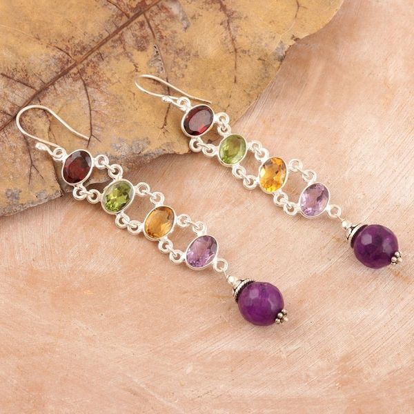 Alternate image for Polished Dangle Earrings with Faceted Gemstones from India Precious Fusions