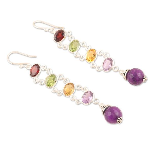 Alternate image for Polished Dangle Earrings with Faceted Gemstones from India Precious Fusions