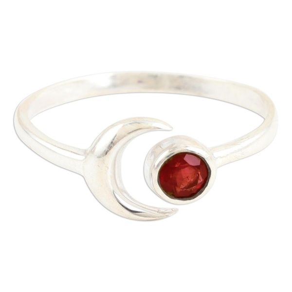 Alternate image for Moon Garnet and Sterling Silver Wrap Ring from India Celestial Beauty in Red