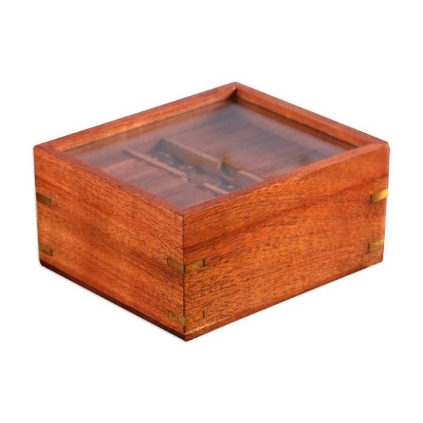 Alternate image for Handmade Acacia Wood and Glass Game Set with Brass Accents Clear Cunning
