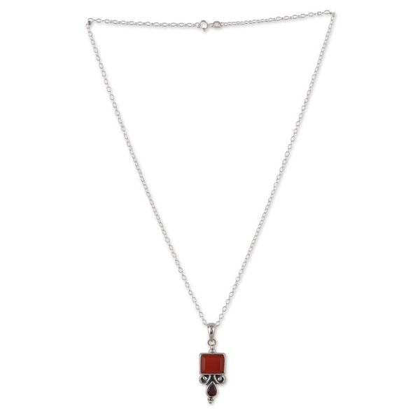 Alternate image for 925 Silver Pendant Necklace with Carnelian and Garnet Stones Red Vibrancy