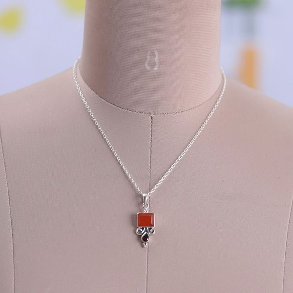 Alternate image for 925 Silver Pendant Necklace with Carnelian and Garnet Stones Red Vibrancy