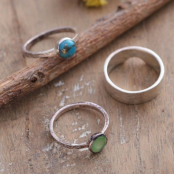 Alternate image for Set of Three Sterling Silver Rings with Gemstones Triple Pride