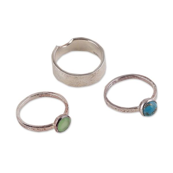 Alternate image for Set of Three Sterling Silver Rings with Gemstones Triple Pride