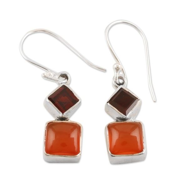 Alternate image for Sterling Silver Dangle Earrings with Carnelian and Garnet Flaming Harmony