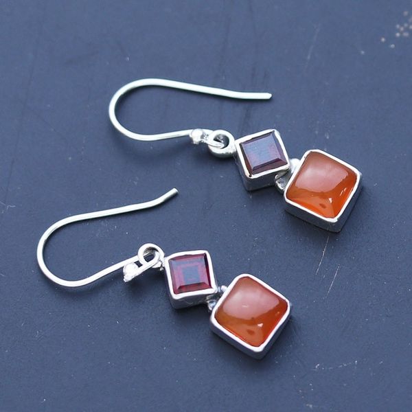 Alternate image for Sterling Silver Dangle Earrings with Carnelian and Garnet Flaming Harmony
