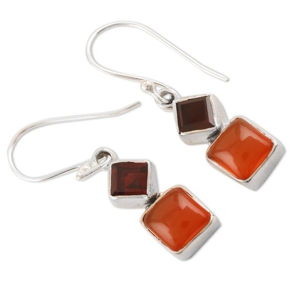 Alternate image for Sterling Silver Dangle Earrings with Carnelian and Garnet Flaming Harmony