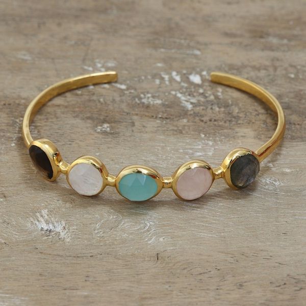 Alternate image for 18k Gold-Plated Multi-Gemstone Cuff Bracelet Made in India Colorful Glam