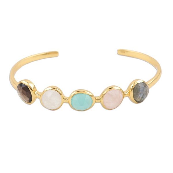 Alternate image for 18k Gold-Plated Multi-Gemstone Cuff Bracelet Made in India Colorful Glam