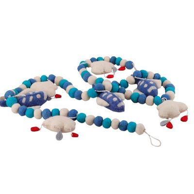 Alternate image for Cloud-Themed Blue and White Wool Felt Garland from India Sky Celebration