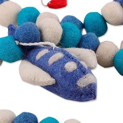 Alternate image for Cloud-Themed Blue and White Wool Felt Garland from India Sky Celebration