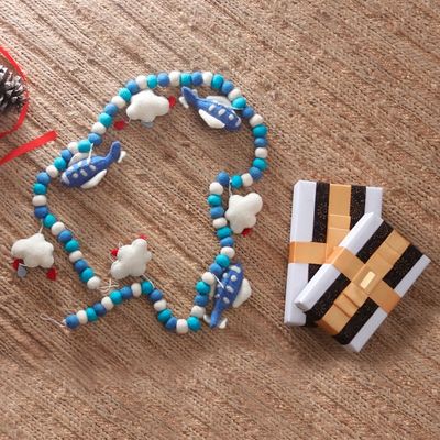 Alternate image for Cloud-Themed Blue and White Wool Felt Garland from India Sky Celebration