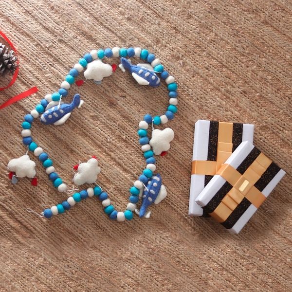 Alternate image for Cloud-Themed Blue and White Wool Felt Garland from India Sky Celebration