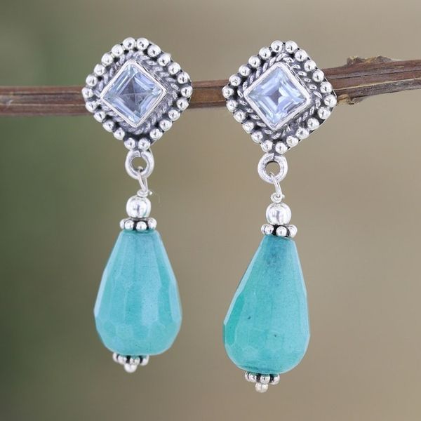 Alternate image for 1-Carat Blue Topaz and Agate Dangle Earrings from India Royal Loyalty