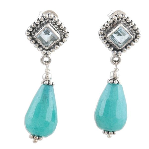 Alternate image for 1-Carat Blue Topaz and Agate Dangle Earrings from India Royal Loyalty