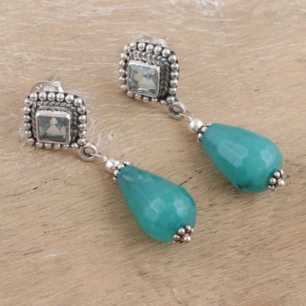 Alternate image for 1-Carat Blue Topaz and Agate Dangle Earrings from India Royal Loyalty