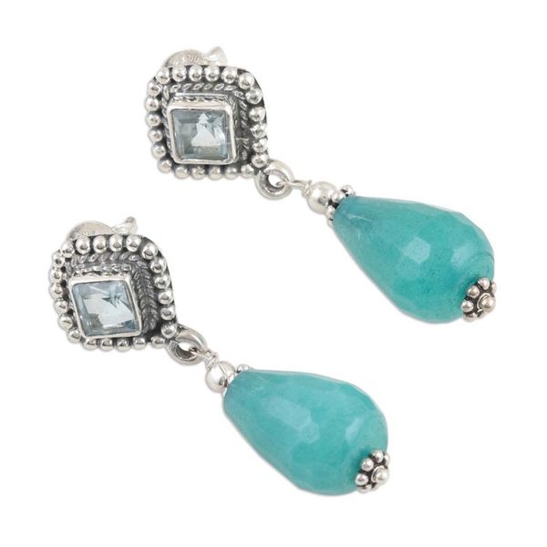 Alternate image for 1-Carat Blue Topaz and Agate Dangle Earrings from India Royal Loyalty