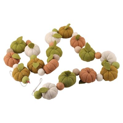 Alternate image for Handmade Pumpkin-Themed Green and Orange Wool Felt Garland Forest Pumpkins
