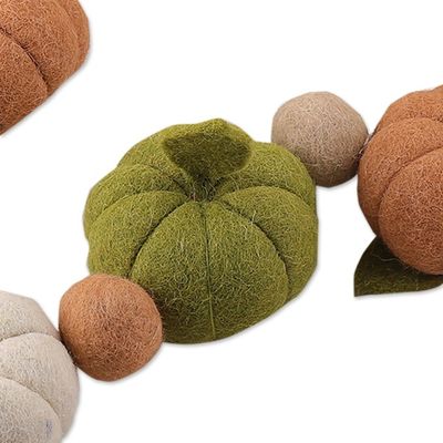 Alternate image for Handmade Pumpkin-Themed Green and Orange Wool Felt Garland Forest Pumpkins