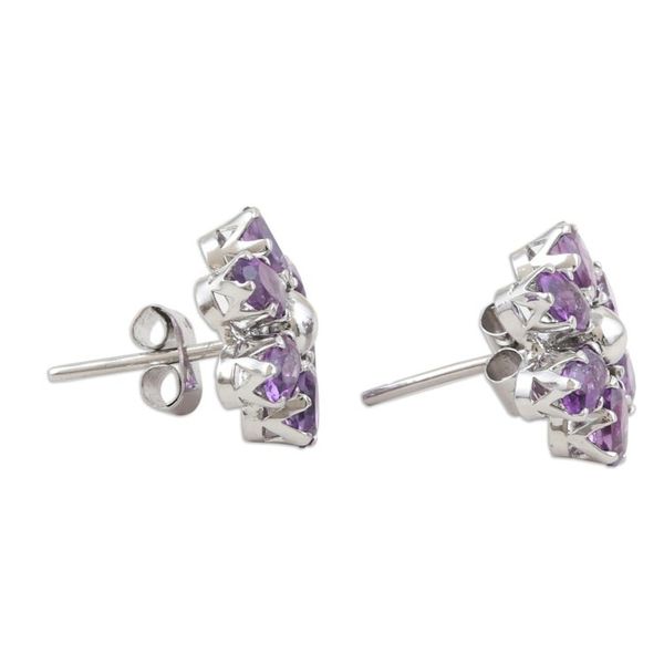 Alternate image for Floral Rhodium-Plated Button Earrings with Amethyst Jewels Wisdom Petals