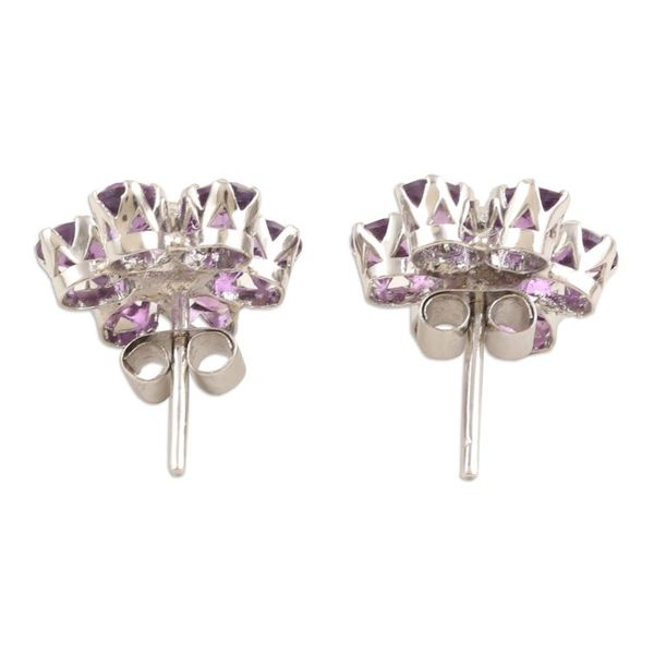 Alternate image for Floral Rhodium-Plated Button Earrings with Amethyst Jewels Wisdom Petals