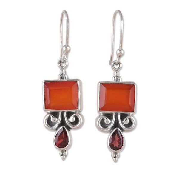 Alternate image for Sterling Silver Dangle Earrings with Carnelian Garnet Stones Red Vibrancy