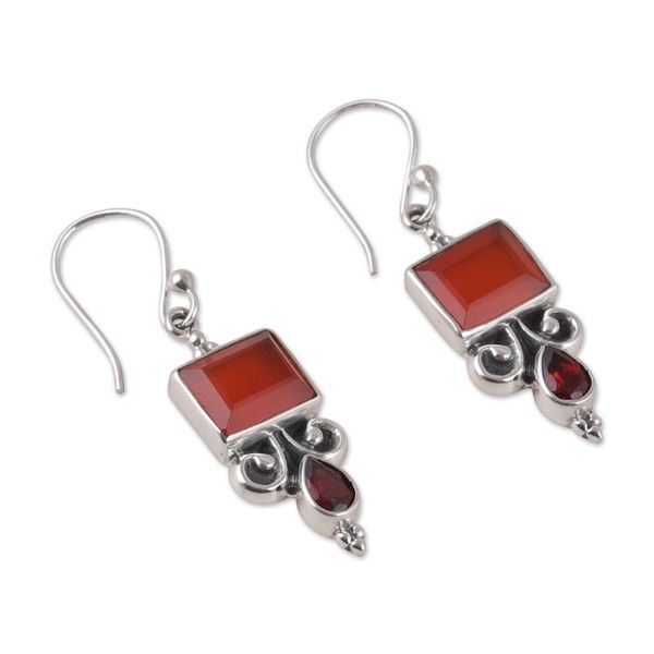 Alternate image for Sterling Silver Dangle Earrings with Carnelian Garnet Stones Red Vibrancy