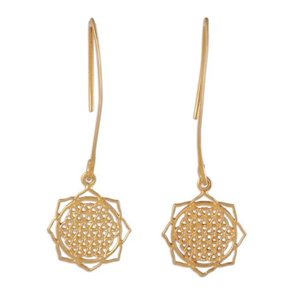 Alternate image for Shri Yantra Mantra Motif 22k Gold-Plated Dangle Earrings Shri Yantra Mantra Victory