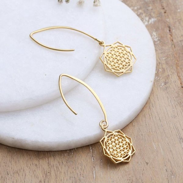 Alternate image for Shri Yantra Mantra Motif 22k Gold-Plated Dangle Earrings Shri Yantra Mantra Victory