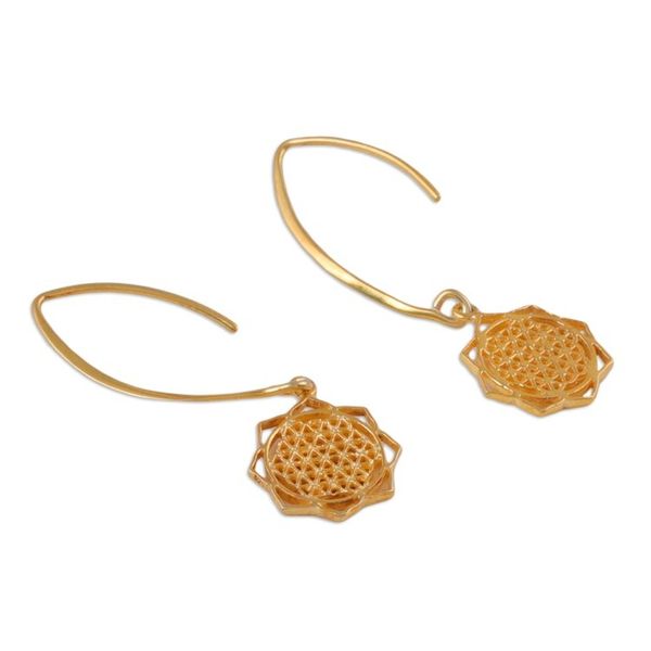 Alternate image for Shri Yantra Mantra Motif 22k Gold-Plated Dangle Earrings Shri Yantra Mantra Victory