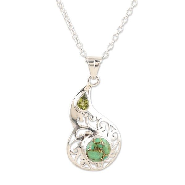 Alternate image for Faceted Peridot and Composite Turquoise Pendant Necklace Lagoon Harmony