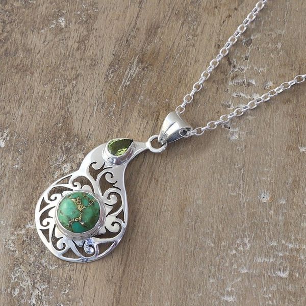 Alternate image for Faceted Peridot and Composite Turquoise Pendant Necklace Lagoon Harmony