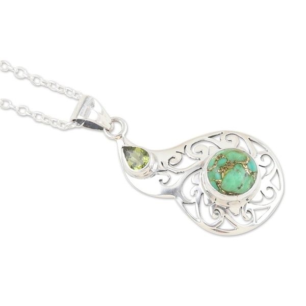 Alternate image for Faceted Peridot and Composite Turquoise Pendant Necklace Lagoon Harmony