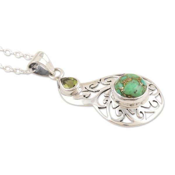 Alternate image for Faceted Peridot and Composite Turquoise Pendant Necklace Lagoon Harmony