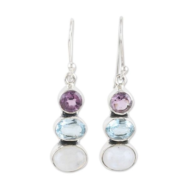 Alternate image for Multi-Gemstone and Sterling Silver Dangle Earrings Terrific Trio