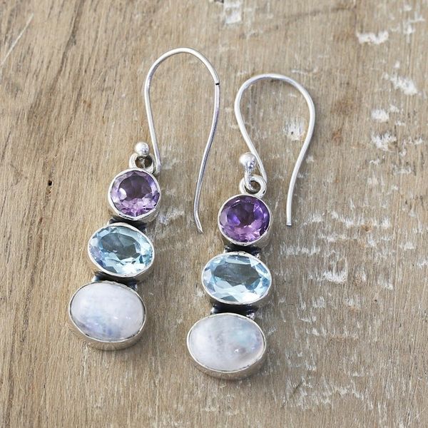 Alternate image for Multi-Gemstone and Sterling Silver Dangle Earrings Terrific Trio