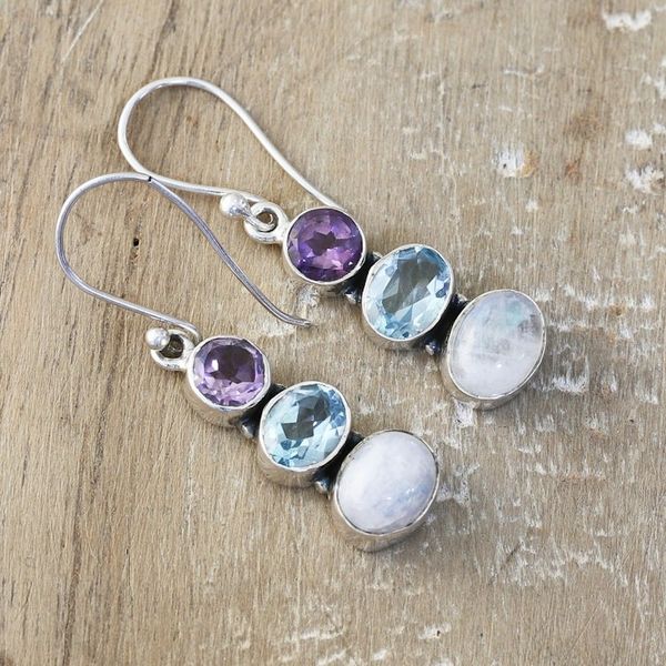 Alternate image for Multi-Gemstone and Sterling Silver Dangle Earrings Terrific Trio