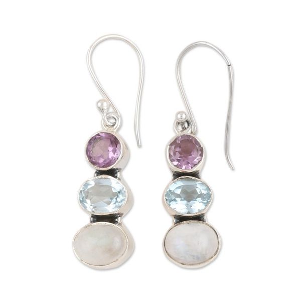 Alternate image for Multi-Gemstone and Sterling Silver Dangle Earrings Terrific Trio