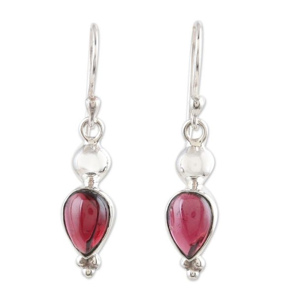 Alternate image for Polished Sterling Silver Dangle Earrings with Faceted Garnet Noble Passion