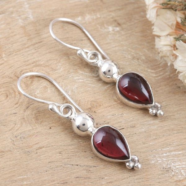 Alternate image for Polished Sterling Silver Dangle Earrings with Faceted Garnet Noble Passion