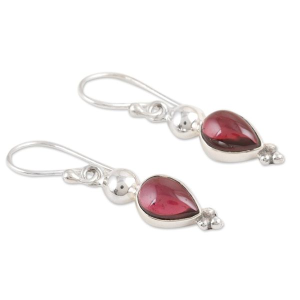 Alternate image for Polished Sterling Silver Dangle Earrings with Faceted Garnet Noble Passion