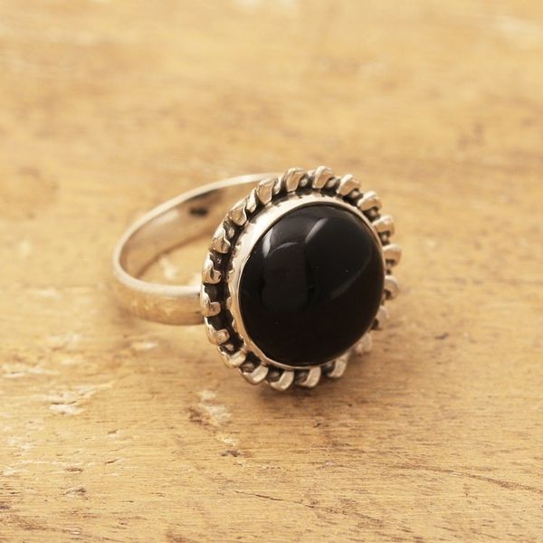 Alternate image for 925 Silver Cocktail Ring with Black Onyx Stone from India Midnight Bloom
