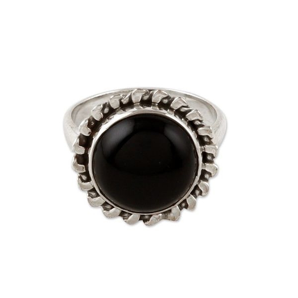Alternate image for 925 Silver Cocktail Ring with Black Onyx Stone from India Midnight Bloom