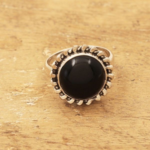 Alternate image for 925 Silver Cocktail Ring with Black Onyx Stone from India Midnight Bloom